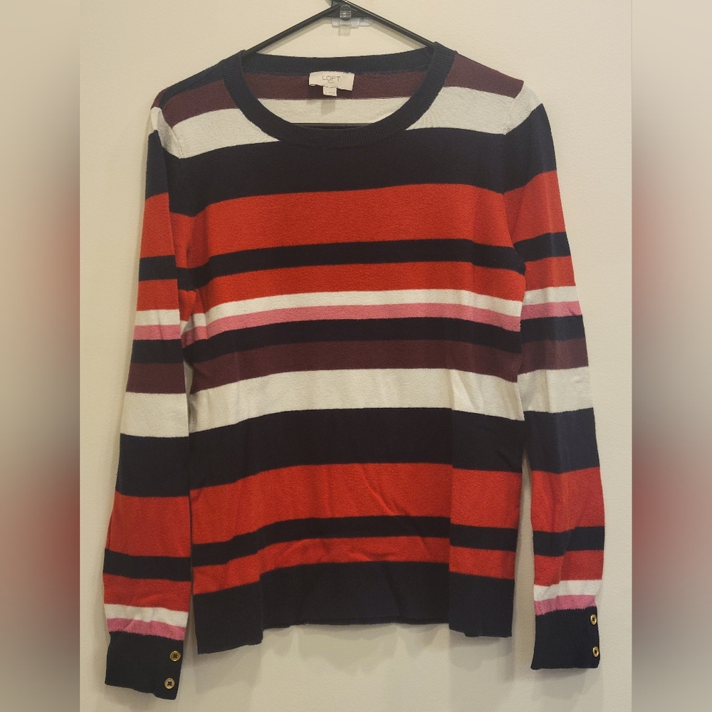 LOFT Outlet Multicolor Striped Crew Neck Sweater Size M